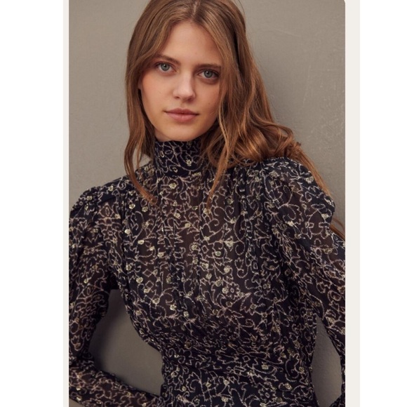 Ba&sh | Acia Metallic Embroidery Open Back Long Sleeve Dress Size 0 NEW - Picture 15 of 16